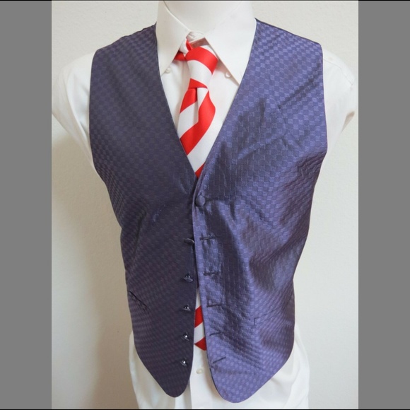 Sz M Purple Plaid Formal Tux Mens #48E Suit Vest - Picture 1 of 8
